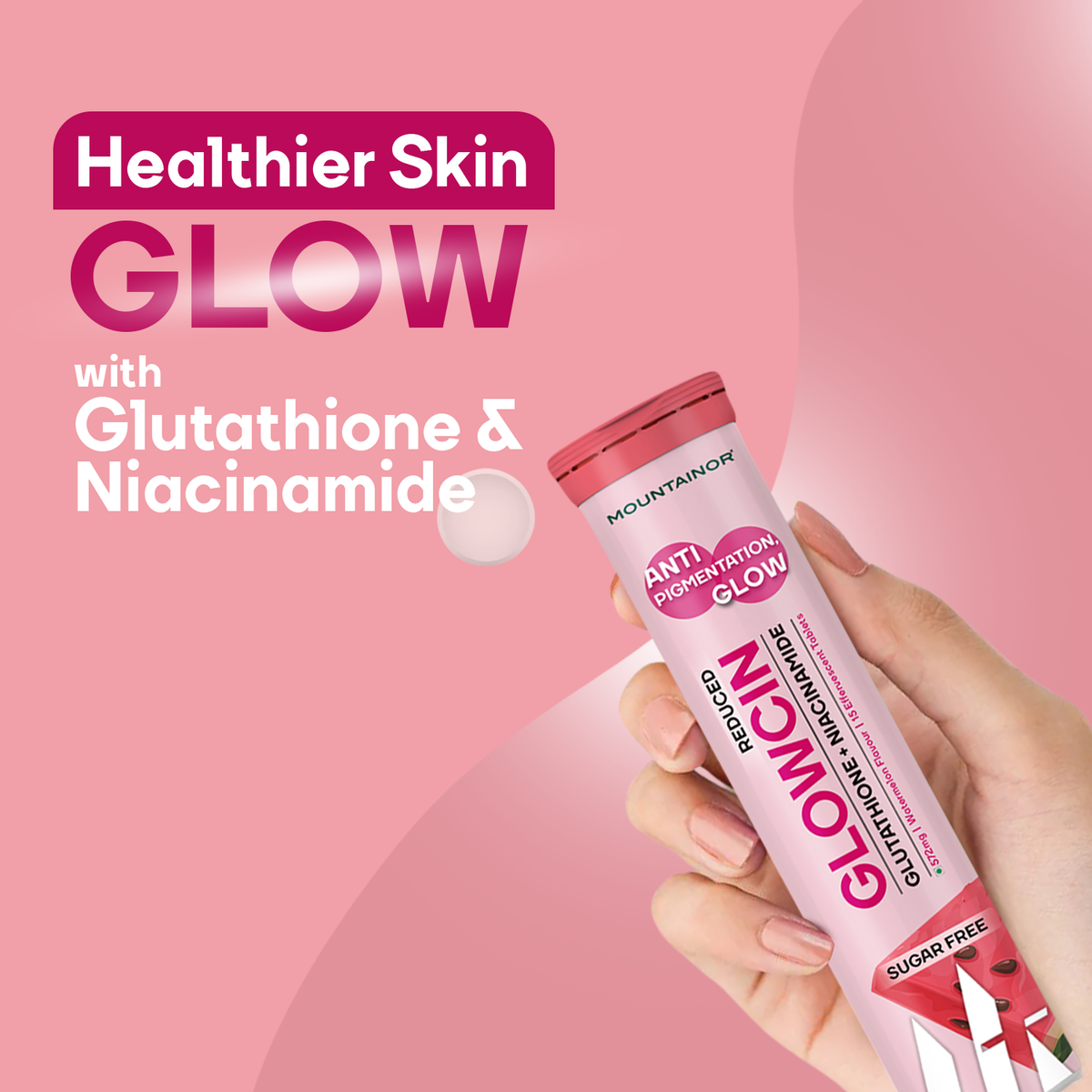 GlowCin For Clear, Glowing Skin: Glutathione + Niacinamide Effervescent Tablets