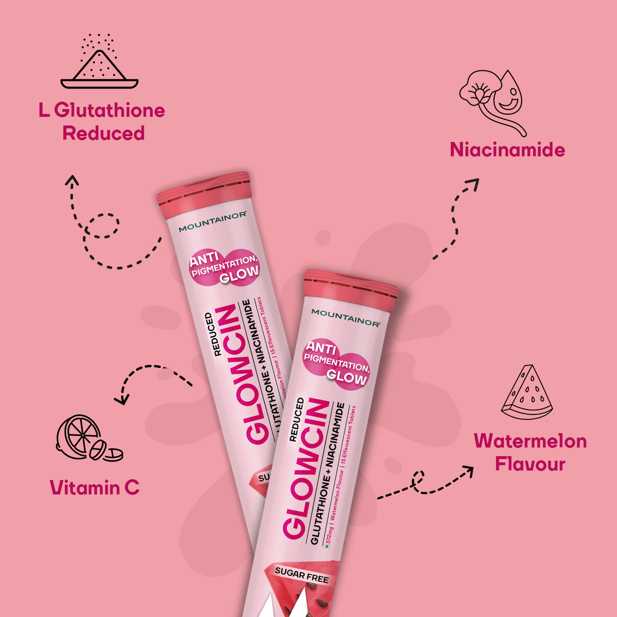 GlowCin For Clear, Glowing Skin: Glutathione + Niacinamide Effervescent Tablets