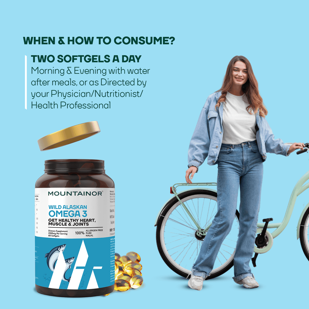 Premium Wild Alaskan Omega-3 Fish Oil - Heart & Bone Health Boost - 60 Ultra-Pure Soft Gels with Essential Fatty Acids - Mountainor