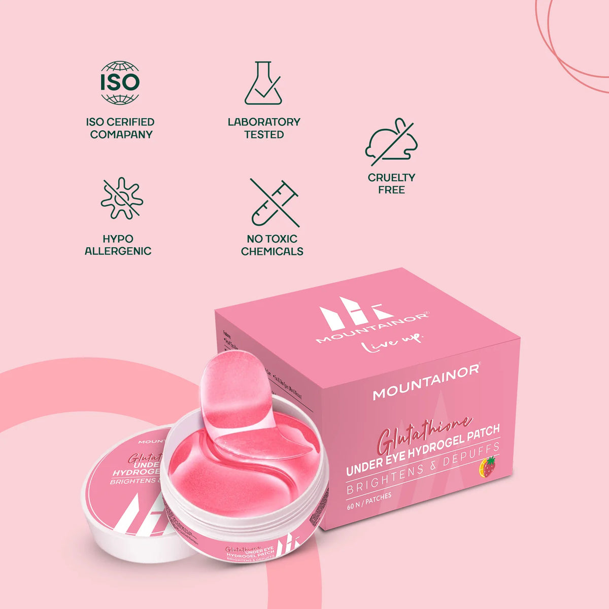 Hydrogel Under Eye Glutathione Patches | Reduce Puffiness & Dark Circles - 60 Patches
