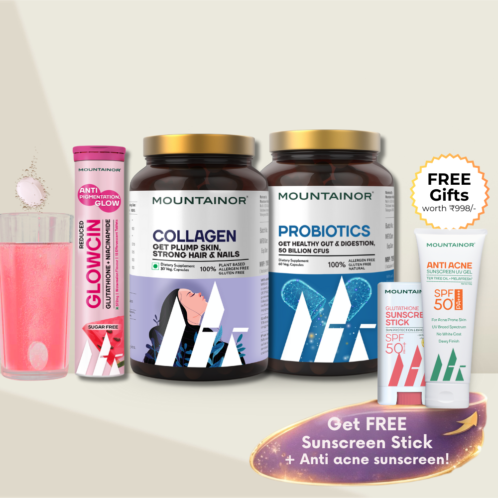 Glowcin+Collagen+Clear Biotics (Combo Pack) & Get FREE Gift (Sunscreen Stick + Anti Acne UV Gel + Under Eye Patch)
