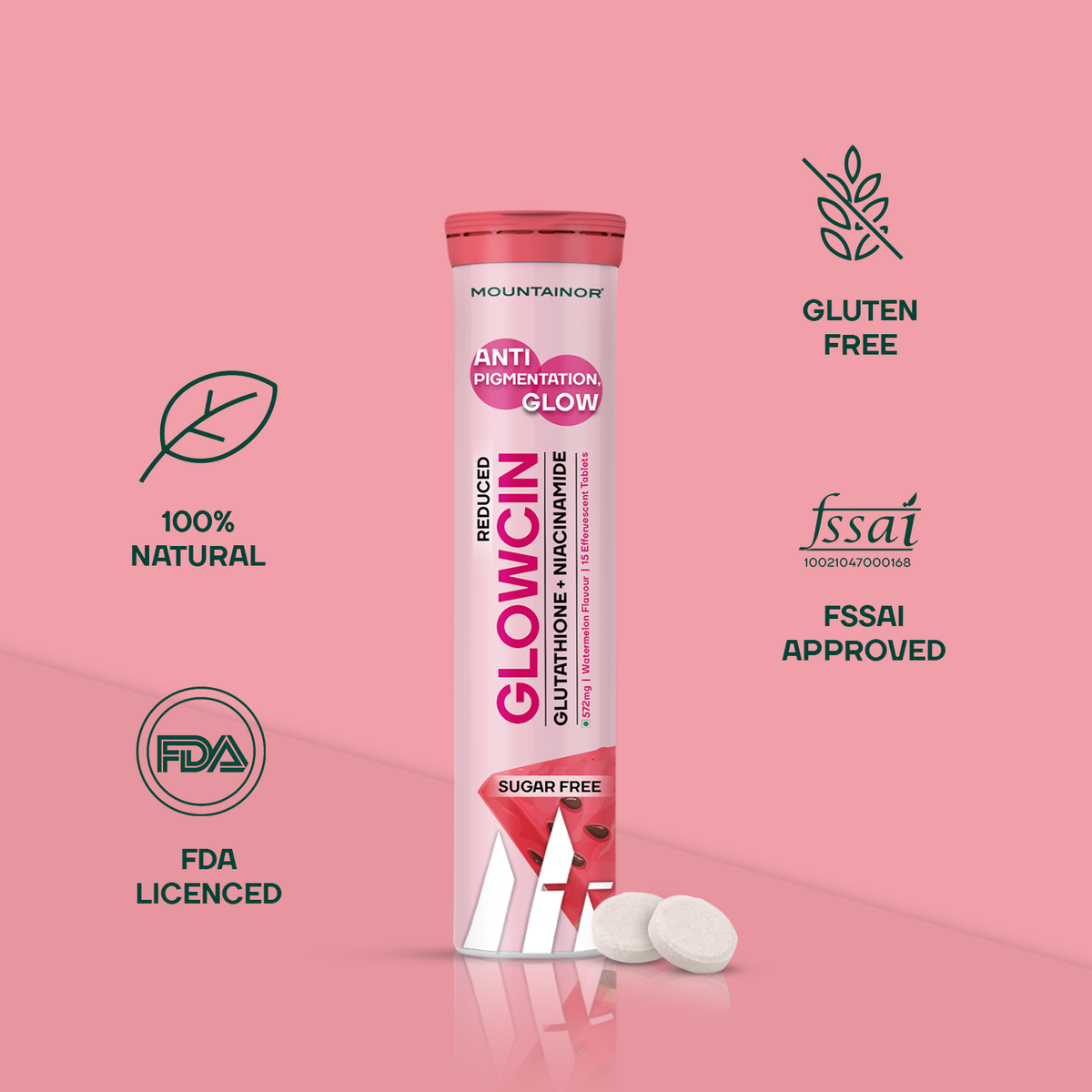 GlowCin For Clear, Glowing Skin: Glutathione + Niacinamide Effervescent Tablets